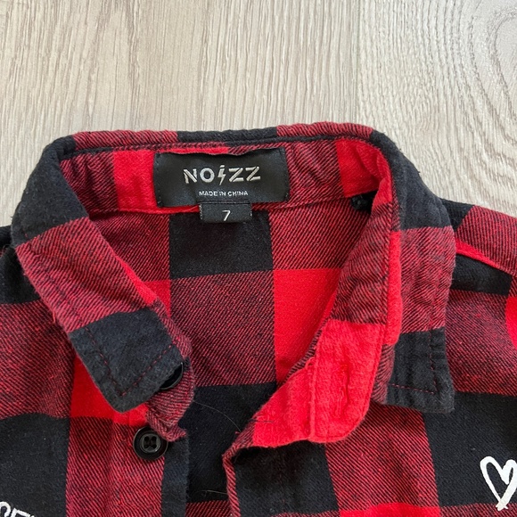 Noizz Graffiti Red Button Down Plaid Shirt Front Tie Sz. 7 - Picture 5 of 5